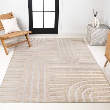 Anders High-Low MidCentury Modern Arch Stripe Two-Tone Indoor/Outdoor Area Rug